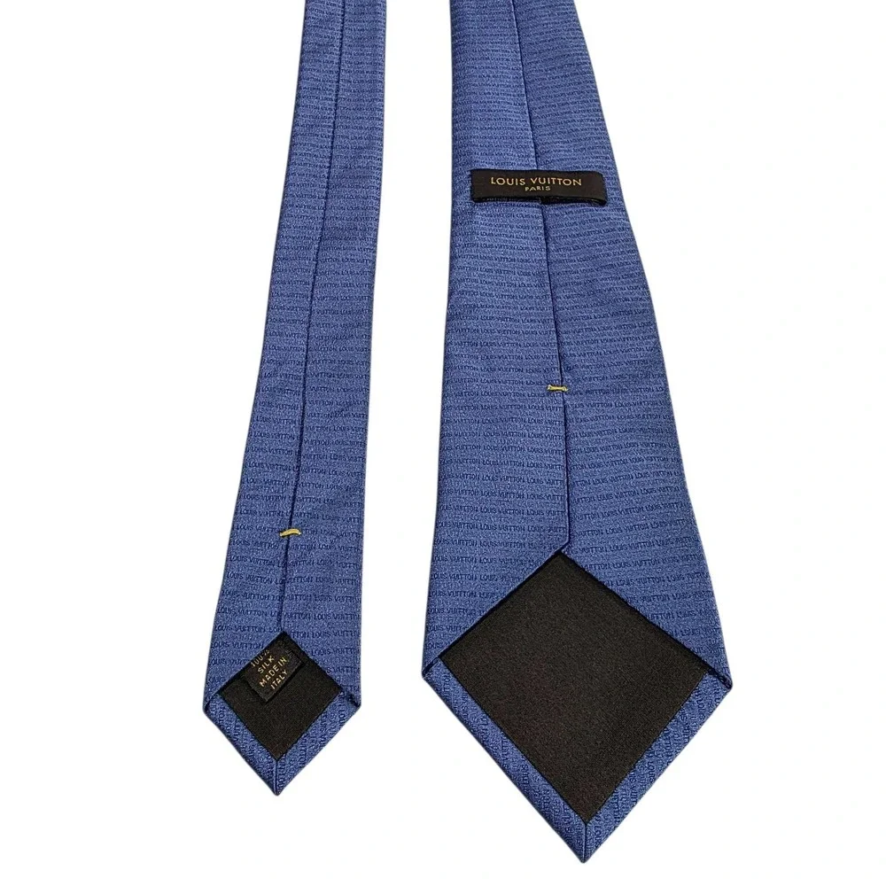 LOUIS‎ VUITTON Blue Silk Monogram Logo Mens Tie Luxury Designer Business Suit